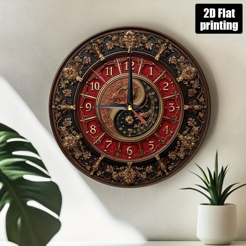 1pc Tai Chi Yin Yang Symbol Round Wall Clock - Large Easy-to-Read Face, Quiet Non-Ticking Artificial Wood Round Clock for home, Office,, Bedroom - Chinese Meditation Gift (9.8x9.8 Inch, Not Included), 2D Flat