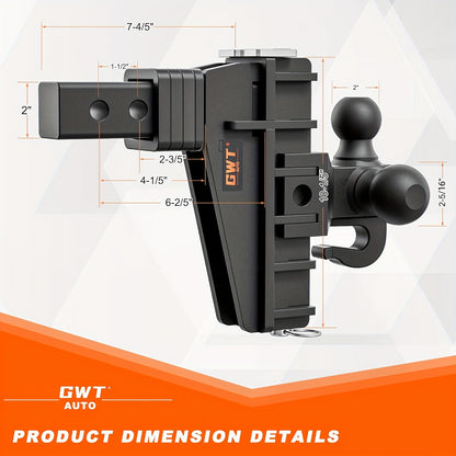 Class 3 Heavy Duty Adjustable Trailer Hitch with Hook - Tri-Ball 1-7/8" 2" 2-5/16" Tow Ball Mount, 6"/8" Drop Hitch, 17000 LBS GTW for Trucks - Universal Fit, Easy Installation & Solid Ball Mount