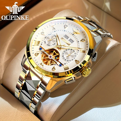 OUPINKE Men's Automatic Mechanical Watch with Dual Calendar (Day/Date), Luminous Hands & Roman Numeral - Luxury Business Watch, Analog Wristwatch with Mechanical Movement, No Required
