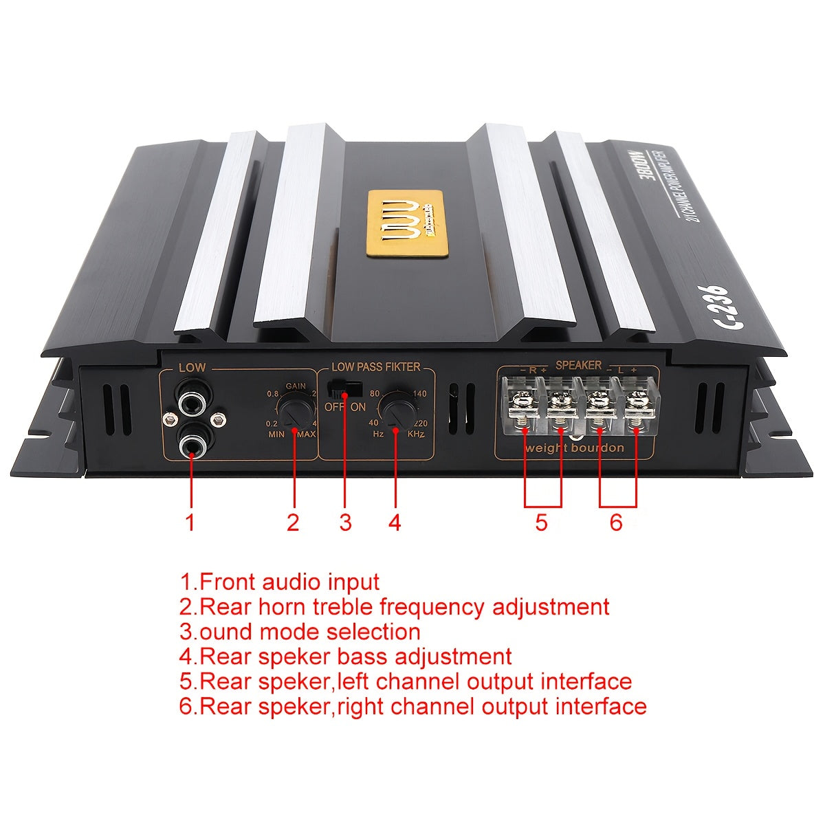 High Power Car Stereo Amplifiers - 3800W - Class AB Digital - 2 Channel - Aluminum Alloy - Black Audio Power Amplifier