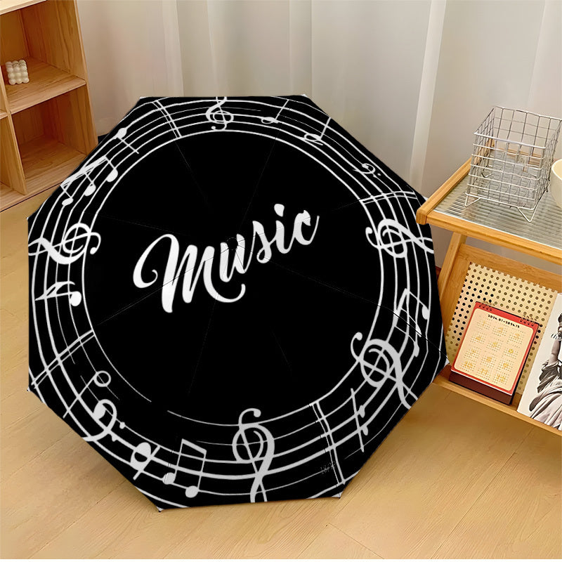 Automatic One-Button Open/Close Umbrella with Music Note Design - Compact Travel Umbrella, Windproof 8-Rib Shaft, Portable Folding Umbrella for Men & Women, Ideal for Commuting, Concerts, Everyday Use - Music Lover Gift, Outd
