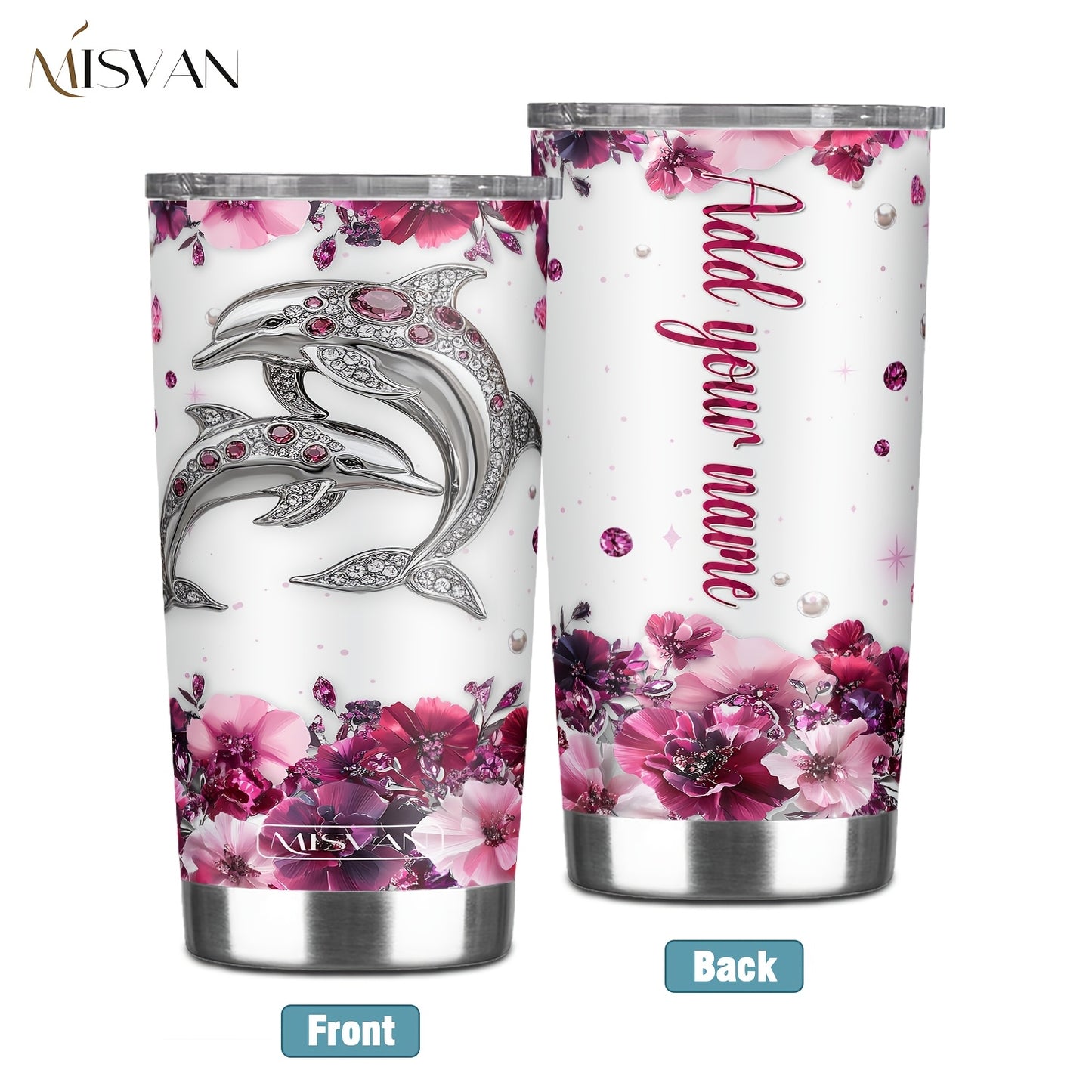 1pc Customized Name Stainless Steel Tumbler | 20oz/22oz/40oz Insulated Water with Lid, Reusable, Round Shape, 304 Stainless Steel, Ideal for Easter, Thanksgiving, Father'S Day, Mother'S Day, Graduation, White Diamond Butterfl