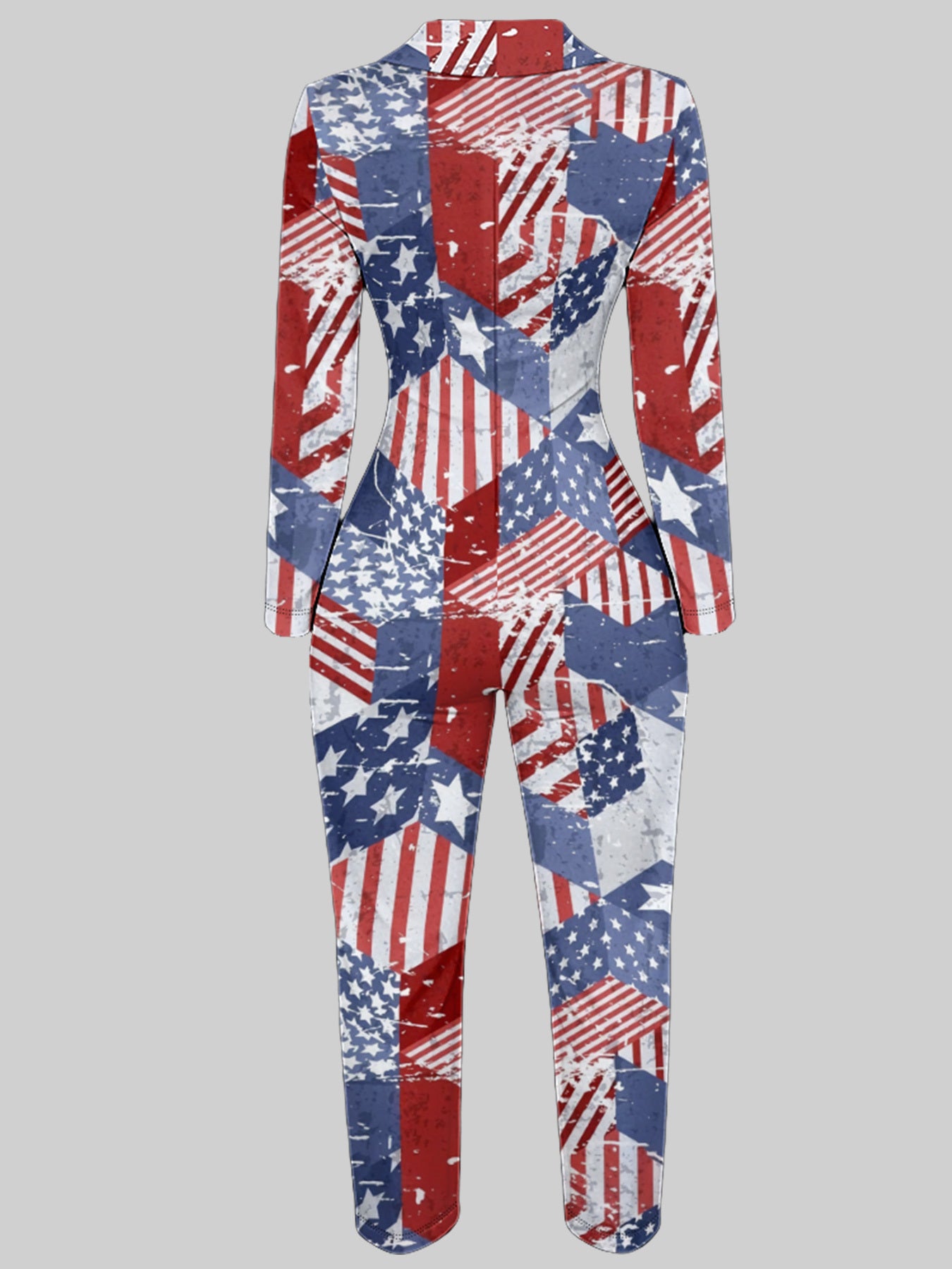 Ladies' Four-season Long-sleeved Sexy Jumpsuit, Front Zipper Design, Light Style, Fashionable Full-print, Perfect for Daily Outings and Casual Wear, Fashionable and Sexy Outfit