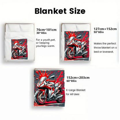 1pc Red Motorcycle HD Printed Blanket. Soft and Warm Flannel Blanket for Travel, Camping, Sofa, Livingroom, Couch, Chair, Bed. Gift for Family or Friends 280GSM 3 Sizes Available (30x40in/50x60in/60x80in)