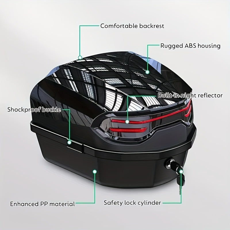 1pc Motorcycle Top Box - Heavy-Duty ABS Motorcycle Luggage Bag with Locking Mechanism, 45L/11.89 Gallon Capacity, Shock-Absorbing Base & Interior Lining, Detachable Straps For Secure Storage Of Helmets, Gloves, Motorcycle Sto
