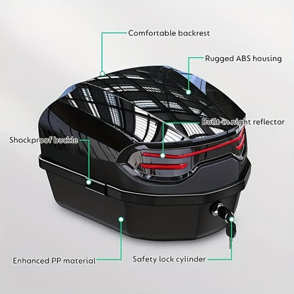 1pc Motorcycle Top Box - Heavy-Duty ABS Motorcycle Luggage Bag with Locking Mechanism, 45L/11.89 Gallon Capacity, Shock-Absorbing Base & Interior Lining, Detachable Straps For Secure Storage Of Helmets, Gloves, Motorcycle Sto