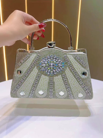 Elegant Rhinestone-Embellished Evening Handbag with Detachable Strap - Chic White Polyester Clutch for Parties, Weddings, and Special Occasions, Perfect Gift for Her, Party Accessory, Luxurious Appearance, Sparkling Embellish