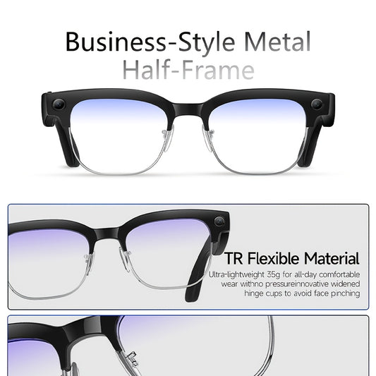 Smart Glasses for Taking Photos, 8MP Digital Video Camera, Sports Goggles, Half-Frame, Lightweight, Suitable for Travel, Camping And Outdoor Activities, Adventure Gear, Modern Design, Versatile, Compact And Portable, High-Qua