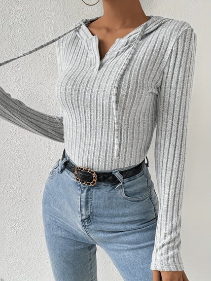 Simple Commuting Style Jumpsuit | V-Neck Drawstring Hooded Design with Vertical Stripes for, Suitable for Home Shopping, Dating, and Women'S Versatile Hooded Bodysuit