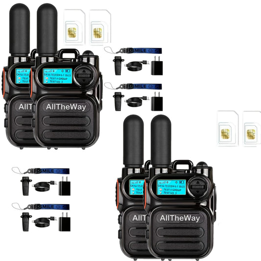 A set of 4 black global walkie-talkies for public use: 4G PoC walkie-talkies with powerful 4G signal, three types of lights that can be switched freely, easily covering 5000 kilometers, meeting the needs of home and professio