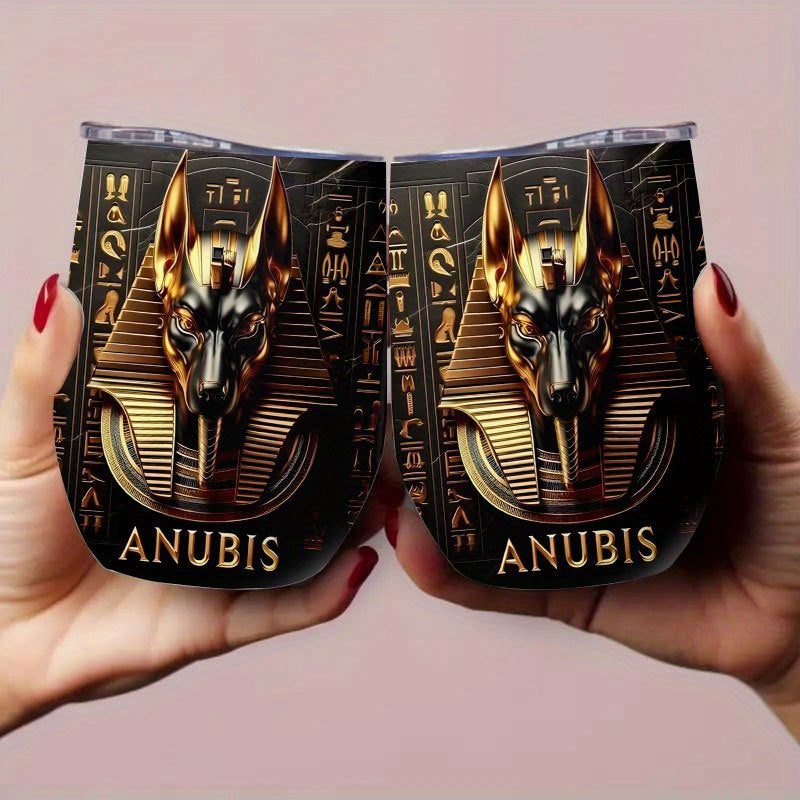 1pc Egyptian Anubis Themed Stainless Steel Tumbler - 12oz Leak-Proof Coffee Cup & Mug with Anubis God Design, Egyptian Art for Coffee, Tea, Smoothies - Ideal Gift for Egypt Lovers, Durable & Portable for, Office, Travel