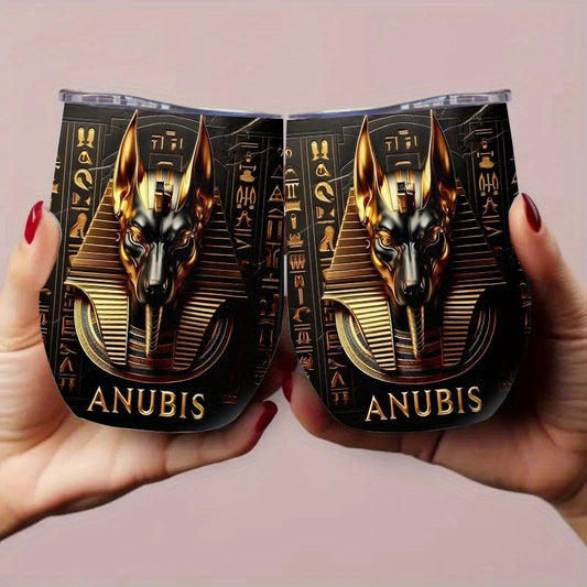 1pc Egyptian Anubis Themed Stainless Steel Tumbler - 12oz Leak-Proof Coffee Cup & Mug with Anubis God Design, Egyptian Art for Coffee, Tea, Smoothies - Ideal Gift for Egypt Lovers, Durable & Portable for, Office, Travel