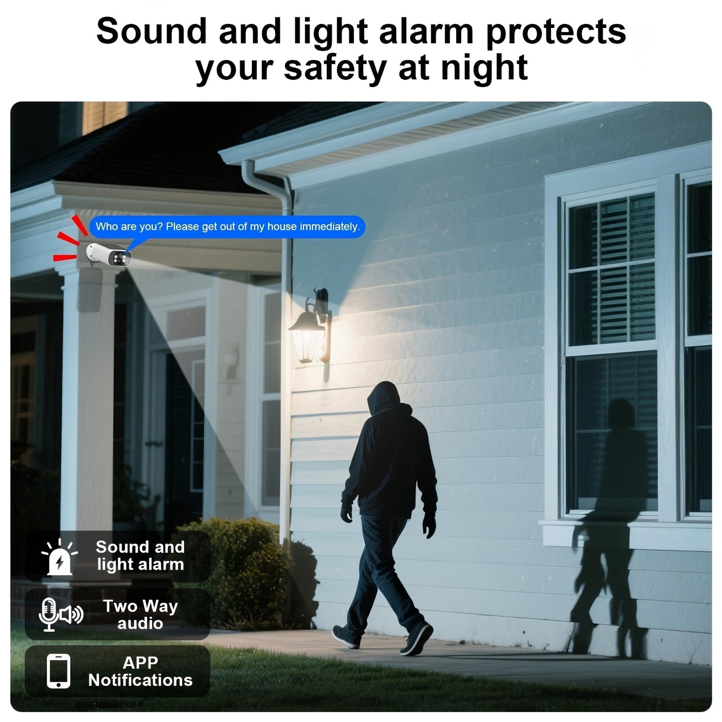 4MP Solar-Powered Wireless Outdoor Camera, 2.4GHz WiFi Security Surveillance with Solar Panel, 3 Night Vision Modes, Human Detection, High Quality, Two-Way Audio & Alexa Support
