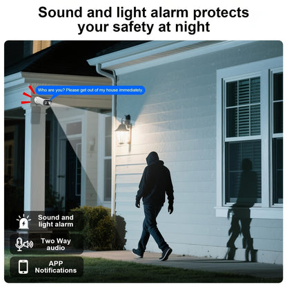 4MP Solar-Powered Wireless Outdoor Camera, 2.4GHz WiFi Security Surveillance with Solar Panel, 3 Night Vision Modes, Human Detection, High Quality, Two-Way Audio & Alexa Support