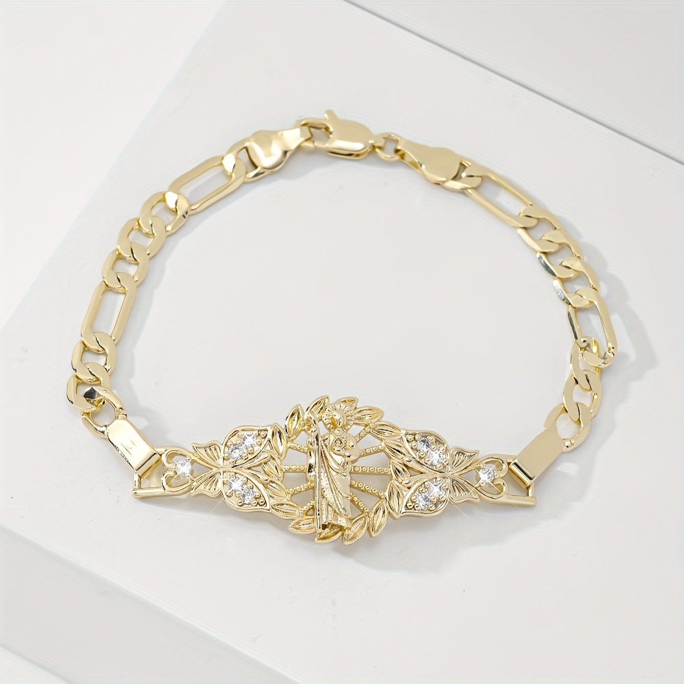 Elegant Saint Jude Bracelet 14k Gold Plated Religious Jewelry with 3A Stone Charm, Bohemian Style for &, Christmas/Easter Gift, Year-Round Wear, Durable Saint Jude Thaddeus Medal for Daily Use