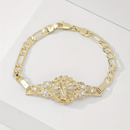 Elegant Saint Jude Bracelet 14k Gold Plated Religious Jewelry with 3A Stone Charm, Bohemian Style for &, Christmas/Easter Gift, Year-Round Wear, Durable Saint Jude Thaddeus Medal for Daily Use