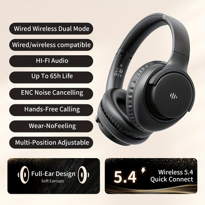 Wireless Noise Cancelling Headphones, Wireless Earbuds With Deep Bass, HiFi Stereo Sound Low Latency, Lightweight Foldable Headphones With Built-in Microphone, For Work Laptops, Mobile Phones, On-head Gaming Headphones, Compa