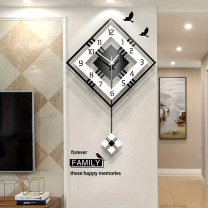 [Silent Wall Clock] Silent Modern Black Acrylic Wall Clock | Digital Display, Fantasy-Themed Design, No-Drill Installation for Living Room, Bedroom, or Dining Room Decor