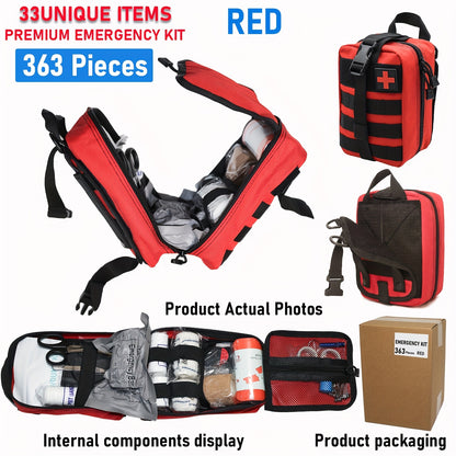 363pcs Portable First Aid Kits, Essential First Aid Kits for Emergencies, Suitable for Families, Cars, Camping, And Hiking, Best for Christmas, Perfect for Thanksgiving, Without Battery