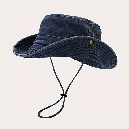 1pc Splicing Wide-brimmed Washed-out Outdoor Sports Mountaineering Fishing Hat for Men And Women, for Travel In Spring And Summer Season