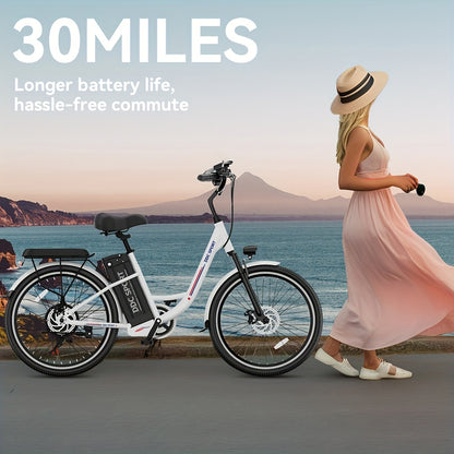 24-inch Wheels, 20-26MPH Commuter, LCD Display, 7 Speed Shift Adult Electric Bicycle, 350-500w Powerful Motor, 36V 10.4A Lithium Battery, Aluminum Alloy Body, Front Fork Shock Absorber, Headlights, Night Driving Protection, B