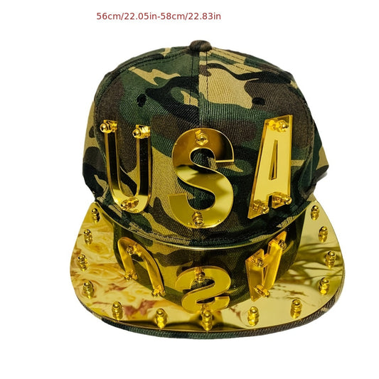 Men'S And Women'S Stylish Personalized Street Dance Letter Acrylic Flat-Brimmed Hat, Punk Hip-Hop Cap, Baseball Cap, Handmade Hat.
