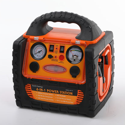 1800 Amp Portable Power Station & Car Jump Starter with Air Compressor - Heavy-Duty 260 PSI Tire Inflator, 400W AC/DC Inverter, 2.1A USB Port, Dual Power Outputs, Battery Clamps Included for Emergency, for Backup, USB- Operat