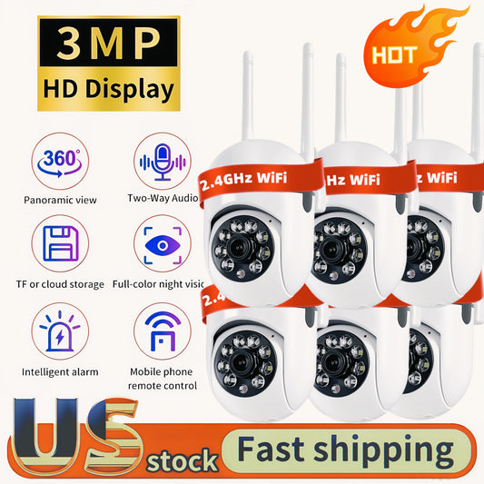 10pcs Wireless Security Cameras 3MP HD 355° PTZ AI Motion Detection Two-Way Audio Color Night Vision Indoor/Outdoor Wall Mount USB Powered WiFi Cameras for 24/7 Video Protection, Wireless Outdoor Security Camera, Indoor Surv