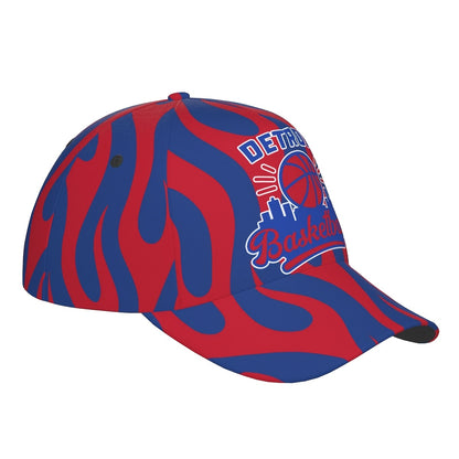 Detroit-Themed Snapback Baseball Cap with Red-Blue Flame Print - Lightweight Breathable Curved-Brim Hat Suitable for Basketball Fans, Events & Casual Wear, All- Cap for Motor City