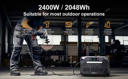 IEE 2400W (5000W Peak) Portable Power Station P2400 with 200W Solar Panels, 2048Wh Solar Generator, 1800W AC Charging, 4 AC Outlets, LiFePO4 Battery Power Station for Home Backup, RV, Emergencies, Plus A Bonus 30W Solar Panel