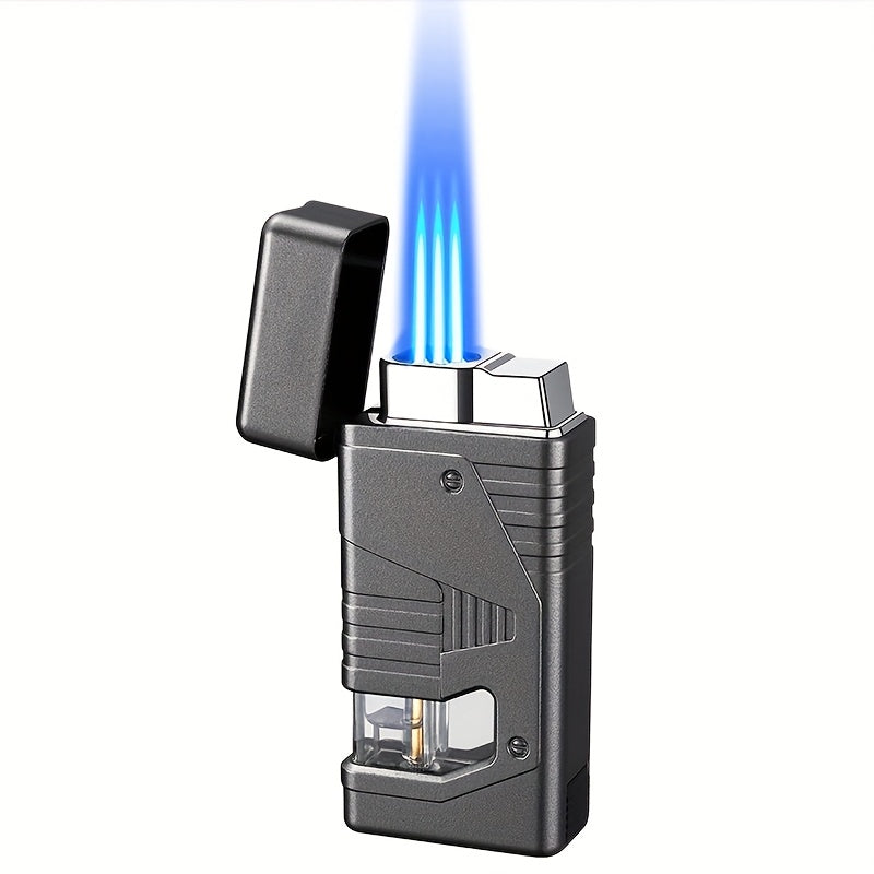Cigar Lighter Torch Lighter Triple Flame Butane. Refillable Lighter with Cigar Holder, All-in-one Lighter, Stylish Men's Gift. Portable Lighter Perfect Suitable for Outdoor, Indoor, BBQ, Candle. Windproof Torch Lighter(Butane
