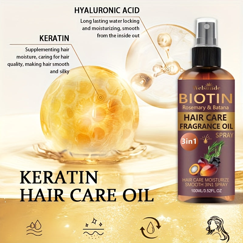 Set of 2 No-Rinse Hair Serum Oil Sprays Featuring Batana And Rosemary, Designed for Quick Volumizing, Smoothing, And Frizz Management. Eliminate Dryness And Split Ends While Providing Heat Protection, Addressing Various Hair
