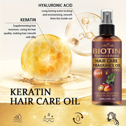 Set of 2 No-Rinse Hair Serum Oil Sprays Featuring Batana And Rosemary, Designed for Quick Volumizing, Smoothing, And Frizz Management. Eliminate Dryness And Split Ends While Providing Heat Protection, Addressing Various Hair