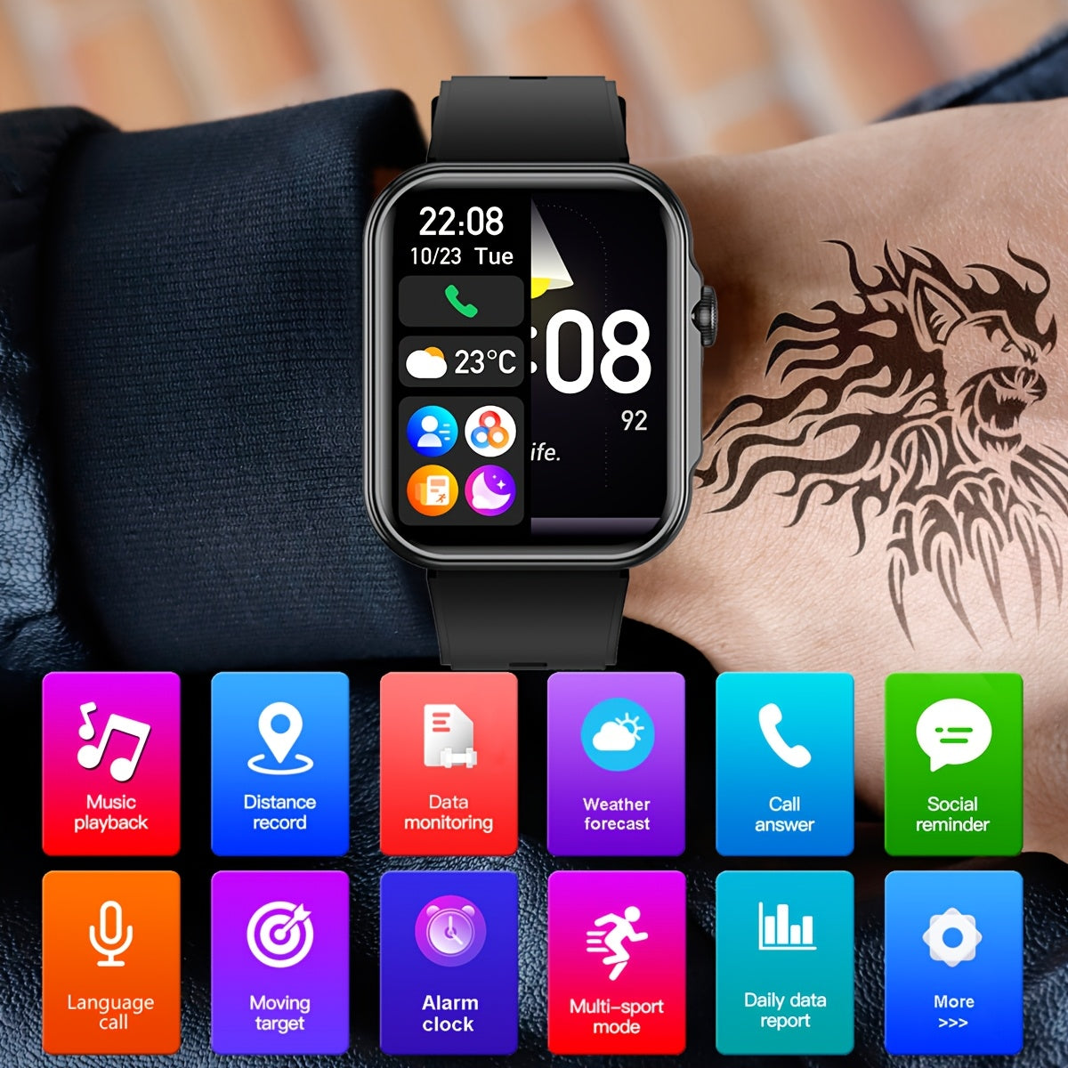 COIUSOR Smartwatch 2.01" HD Display, Wireless Calls & Information Sync, 100+ Sports Modes, Pedometer, Black Silicone Strap, Android/iOS Compatible, USB Rechargeable, Modern Digital Dashboard - Perfect Gift for Men & Women, Ou