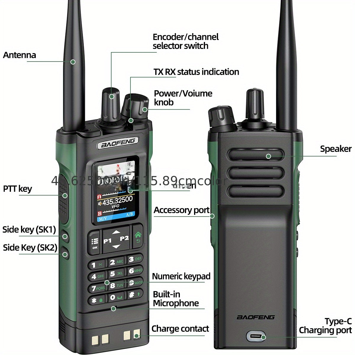 BAOFENG UV-32 Long Range Walkie Talkie, Dual-Purpose Radio GPS 10W Long Range Handheld NOAA Weather Receiver Rechargeable Dual-Purpose Radio with GPS, AM, Copy Frequency, USB-C Rechargeable Battery for Camping and Hiking, Two
