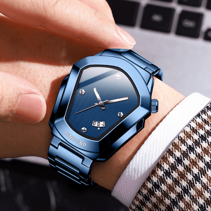 Men's Minimalist Modern Watch with Irregular Dial - Analog Quartz Wristwatch, Calendar Function, - Watch for Business & Casual Attire, Durable Elegant Timepiece for