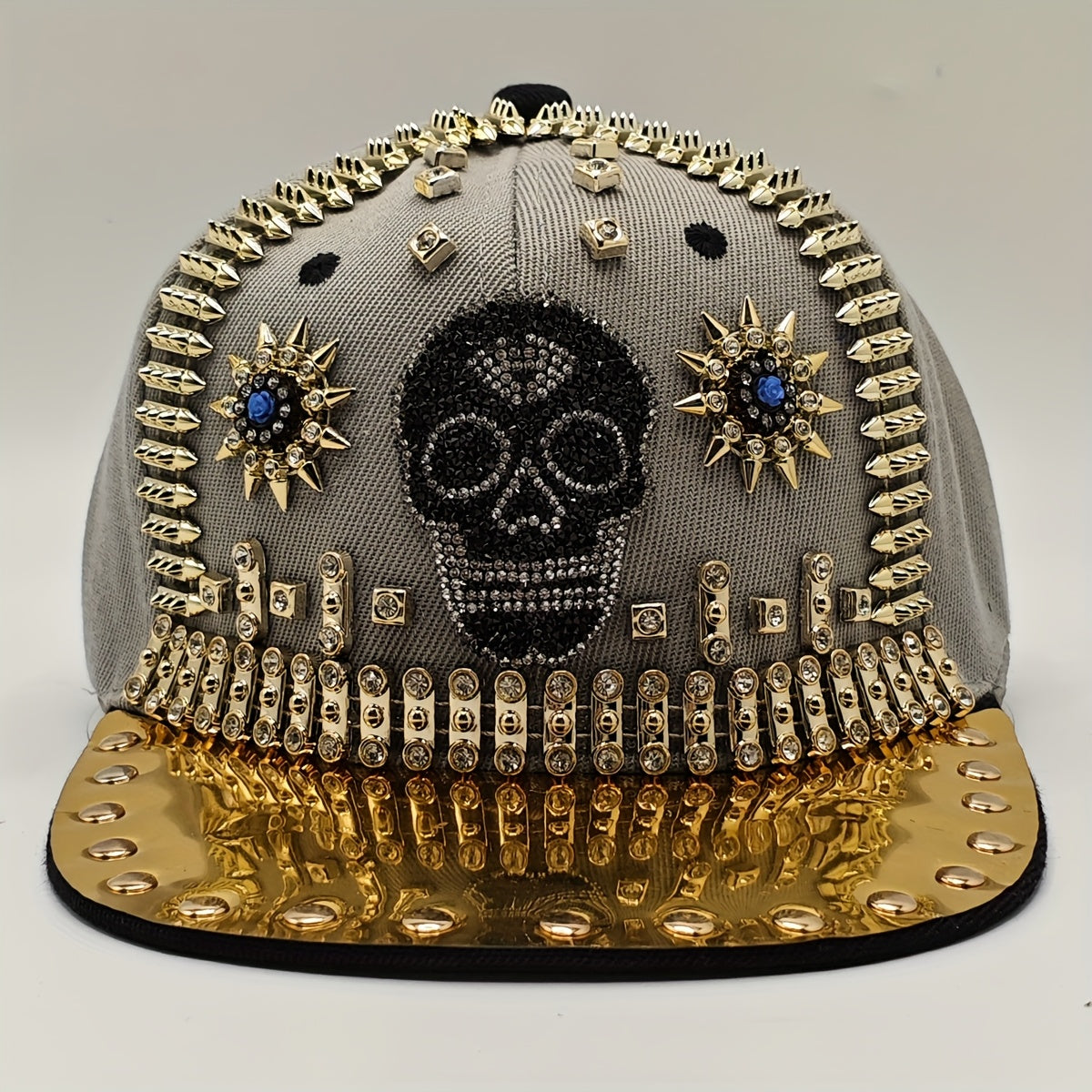 1pc Shiny Rhinestone Skull Baseball Cap Adjustable Breathable Hip-Hop Party Hat Outdoor Cool Fashion Sun Hat