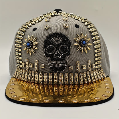 1pc Shiny Rhinestone Skull Baseball Cap Adjustable Breathable Hip-Hop Party Hat Outdoor Cool Fashion Sun Hat