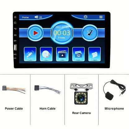 Single 1 Din 9-Inch Car MP5 Player Car Stereo Radio 2.5D HD 1080P Touch Screen Autoradio Support Mirror Link FM AUX Function with External Microphone+Rear View Camera Car