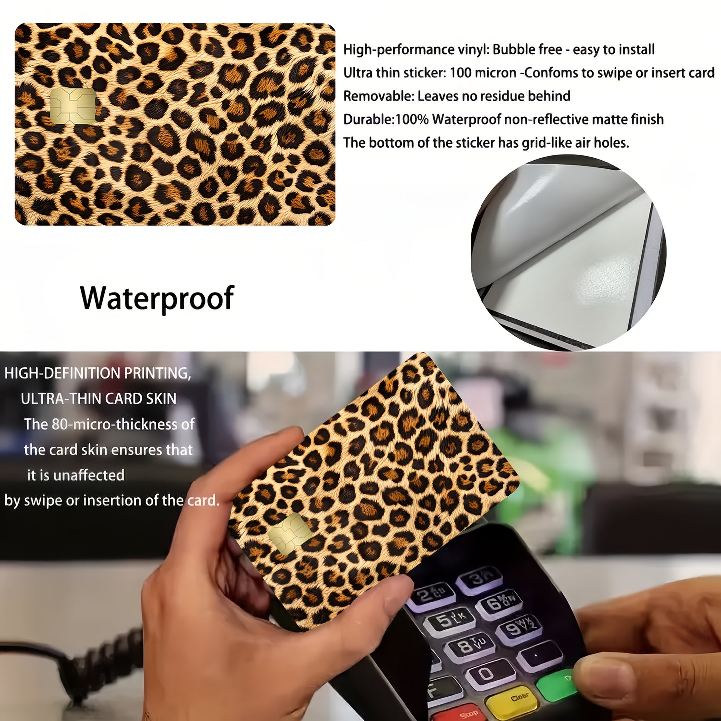 Brown Leopard Print Waterproof Sticker Credit Card Beige Cover, High-Quality, Scratch-Resistant, Suitable for Credit Cards, Bank Cards, Bus Cards, Removable Self-Adhesive for Most Cards, Ideal Gift for Friends, Decorative Sti