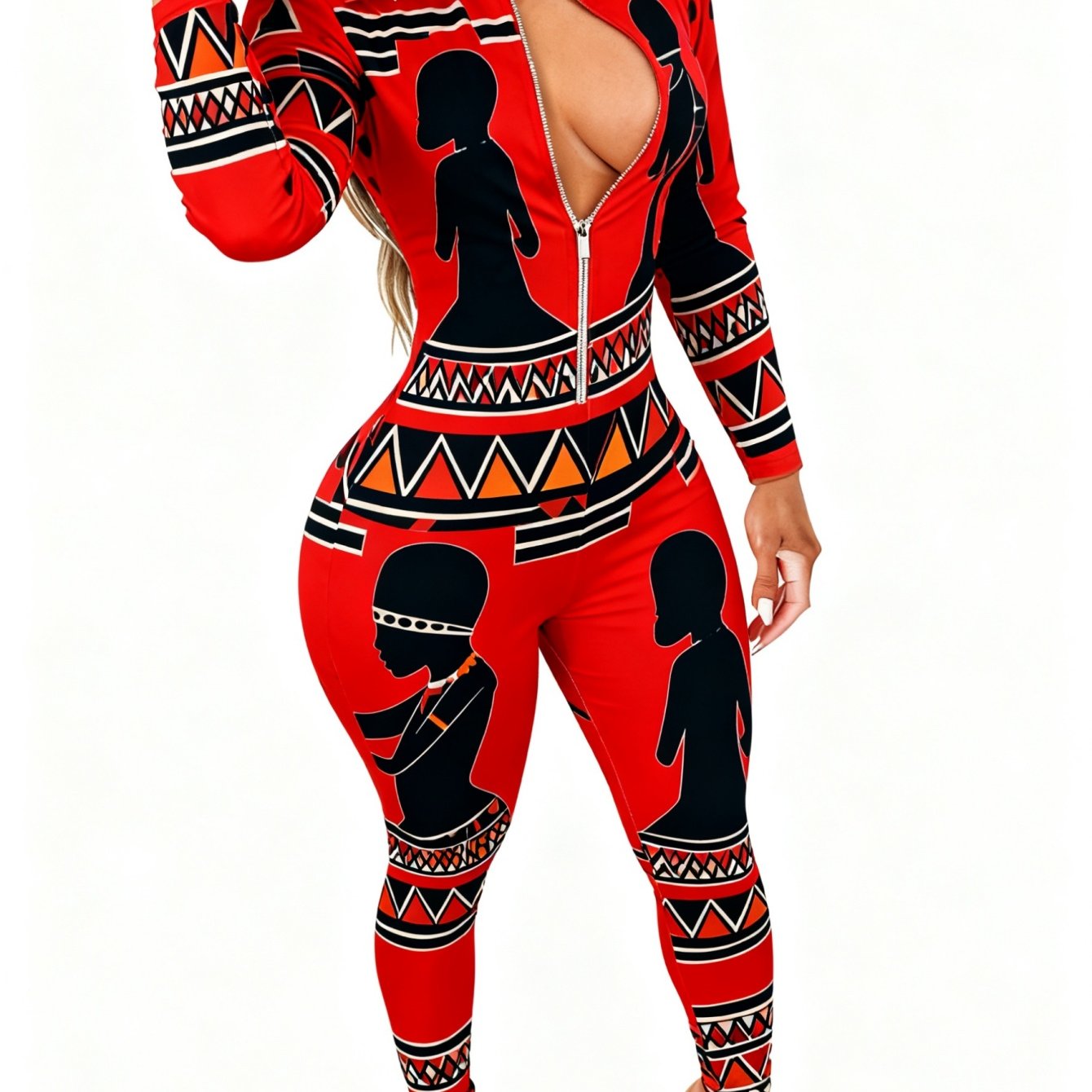 Women's Lightweight Full-Body Animal Print Jumpsuit - Zipper Front/Back Closure Long Sleeve Romper, Tight-Suit Style Collar, Machine Washable All-Season Outfit for Daily Wear, & Smart-Casual (Suitable for all body types)