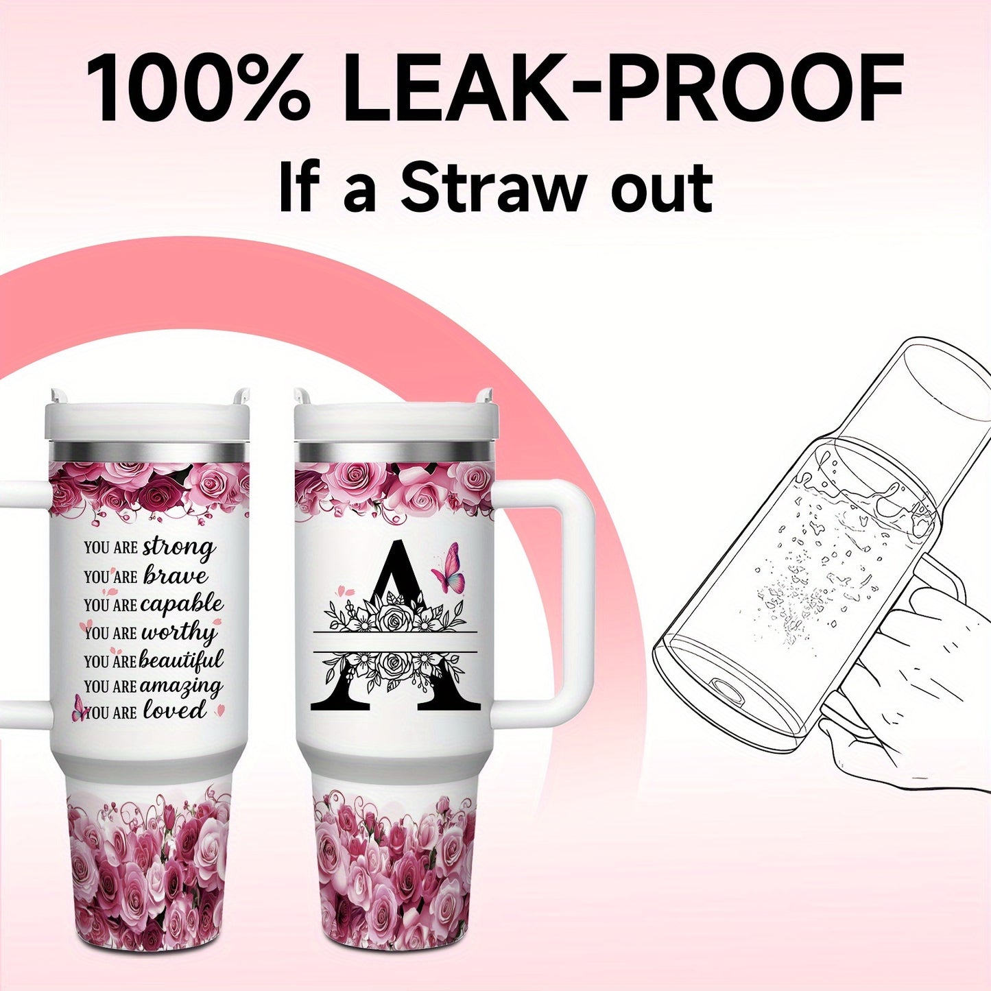 MIKENDA 1pc 40oz "A-Z Custom Letters & Name" Stainless Steel Travel Cup with Lid And Straw. Coffee Cup, Kitchen Drinkware. Great Gift for Women, Friends, Parents.for Mother's Day, Holidays. for Home & Outdoor Use.Halloween &