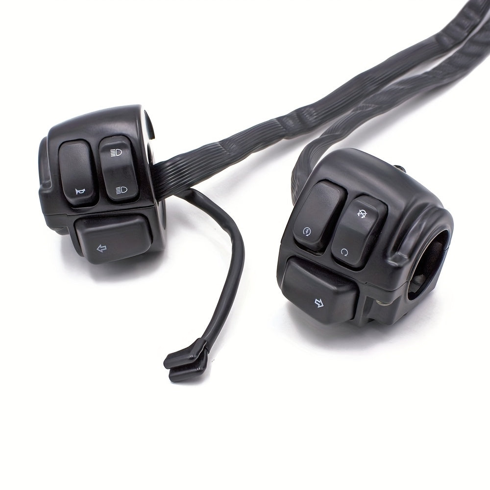 Set of Two Motorcycle Handlebar Switches And Wiring Harness Compatible with Dyna Sportster 883 1200 XL V-Rod Models from 1996 to 2012 - Easy to Install And Enhance (Available in Black / Chrome)