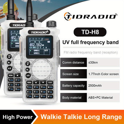 TIDRADIO TD-H8 2nd Gen 10W High-Power Handheld Two-Way Radio - 2500mAh Long-Lasting Battery, UHF Frequency 136-174MHz, 5000 Channels with Repeater List, FM Radio & Compatible, -Powered for Ham/GMRS/Radio Use, Durable Walkie T