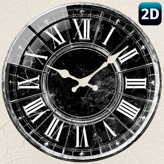 1pc JUJUDA 12-Inch Artistic Round Glass Wall Clock - Black & White Vintage Design, 3mm Thick Tempered Glass, Silent Non-Ticking Quartz Movement, Battery Operated (AA Not Included) - Elegant Home Decor for Living Room, Bedroom