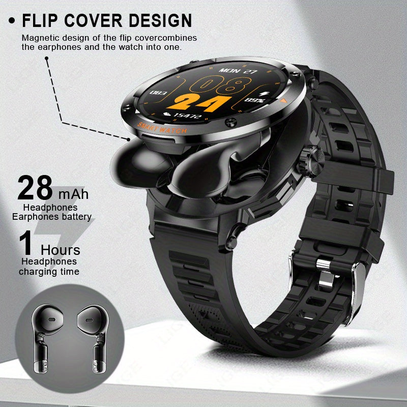 LIGE New Smartwatch with 2-in-1 Wireless Earbuds, NFC Access Card Function, Full Touch Control, - 1.46''TFT Screen, Fitness Tracker, Music Playback, Sleep Monitor, Weather Updates, Information Storage, Multiple Sports Modes,