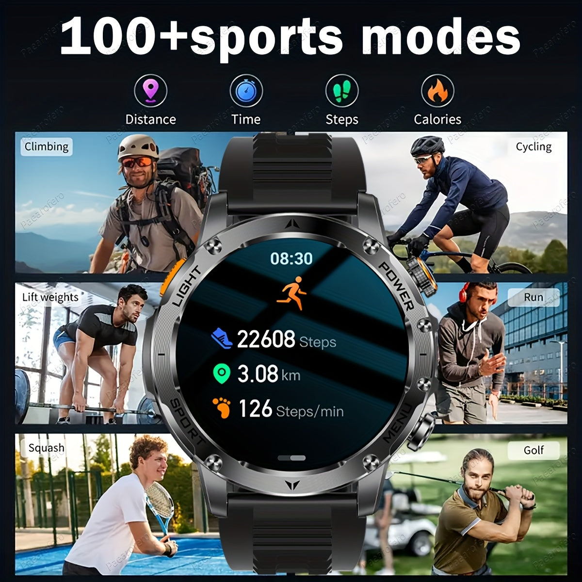 Paearofero 1000mAh Large Battery Outdoor Smartwatch, LED Flashlight, Wireless Calling, Voice Assistant, Multi-Function Reminder, Sports Fitness, 1.7-inch HD Display, Alloy Body, Men'S Smartwatch for iPhone&Android, Holiday Gi