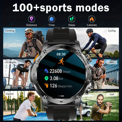 Paearofero 1000mAh Large Battery Outdoor Smartwatch, LED Flashlight, Wireless Calling, Voice Assistant, Multi-Function Reminder, Sports Fitness, 1.7-inch HD Display, Alloy Body, Men'S Smartwatch for iPhone&Android, Holiday Gi