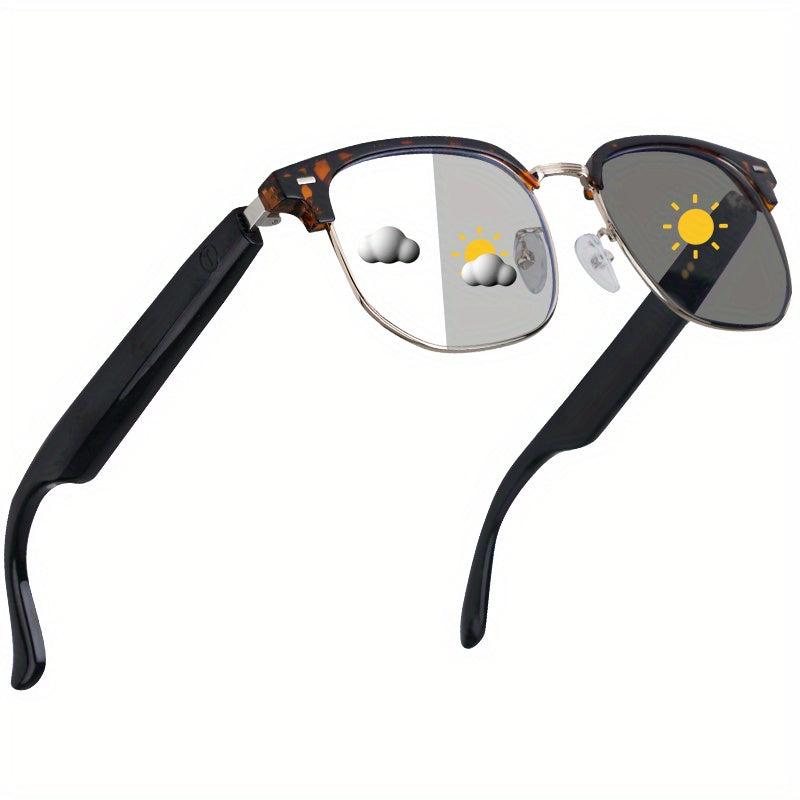 New Smart Glasses with Auto-dimming Lenses That Automatically Change Into Under Sunlight, Built-in Microphone And Speaker, HD Voice Call And HIFI Sound Quality, DrivingAnd Everyday Home Wear, Perfect for Holiday Gifts