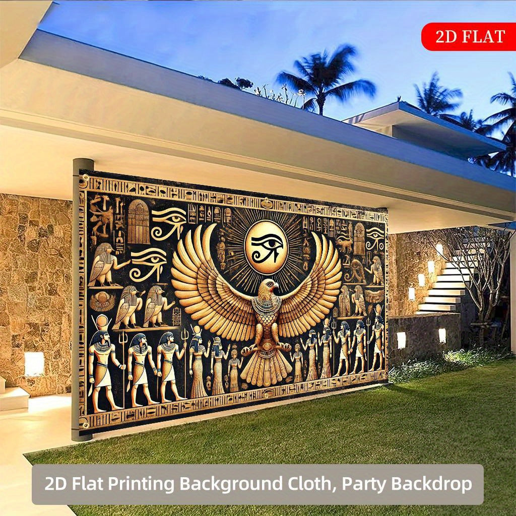 2D Flat, Ancient Egypt Eagle Eye Tapestry - 2D Flat Polyester Wall Hanging with Hieroglyphs & Sphinxes Design, 27.95x61.81inch (70.87x157.48inch) - No Electricity Needed, Large Decorative Art for Indoor/Outdoor, Weddings, Bir